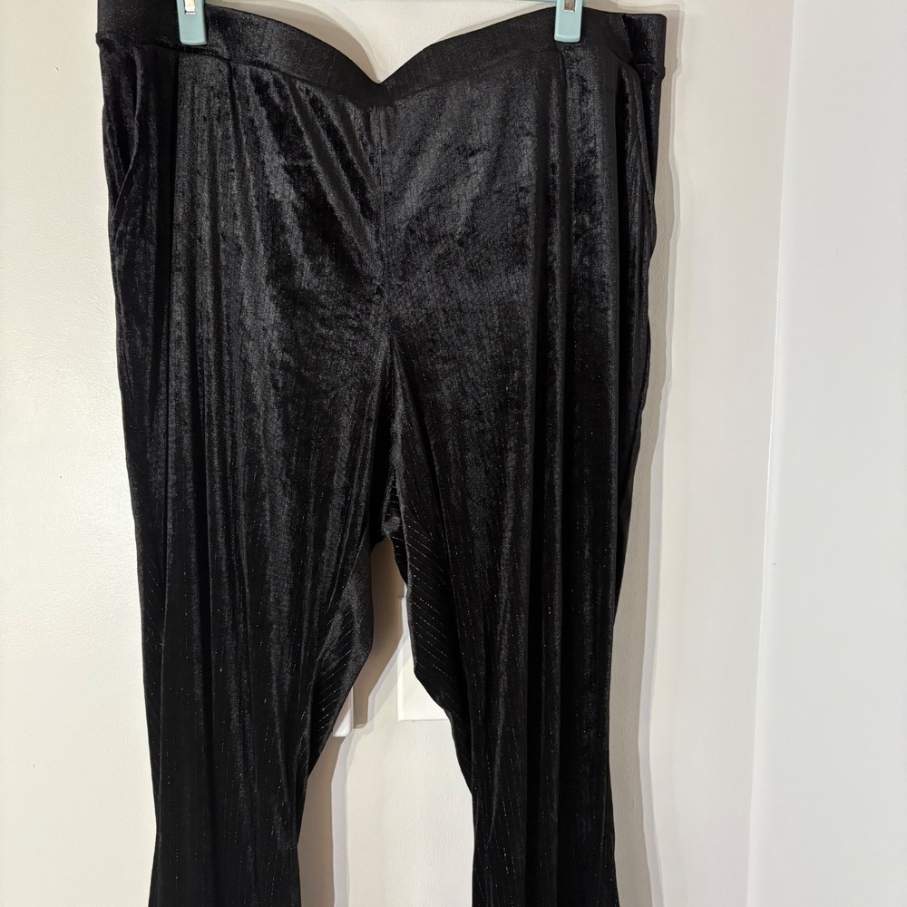 NEW Ava & Viv High-Rise Velour Trousers -  Black Metallic‎ Pinstripe 1X